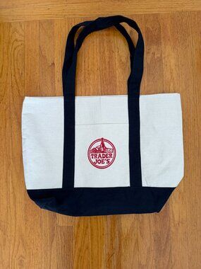 Trader Joe's Large Canvas Tote Bag Navy Blue NWOT Like New